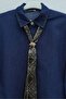 Beaded, buttoned, and belted denim jumpsuit with brooch detail - indigo - 4