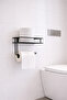 Adhesive Refillable Toilet Paper Holder Matte Black Metal Wc Paper Holder with Shelf Wall Organizer Without Drilling - 2