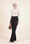 Buttoned Lycra Palazzo Trousers with Elastic Waist - Black - 3