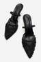 Women's Mesh Stoned Thin Heeled Slippers Black - 5