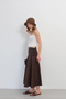 Women's Brown Drawstring Detailed High Waist Midi Length Summer Skirt - 2