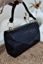 Women's Crocodile Patterned Faux Leather Hand and Shoulder Bag with Ring Detail Mlu7010 - 5