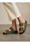 Women's Khaki Double Buckle Slippers – Casual Comfortable Sole Sandals, Comfortable Summer Slippers