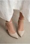 Women's Beige Ankle Strap Pointed Toe 7 cm Thin Heel Stiletto Classic Heeled Shoes Tt001 - 3