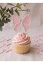 Pink-White Ribbon Bow Cupcake Toothpick - Baby Girl Birthday, Babyshower, Party Cake Decoration - 4
