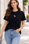 Tshirt Embroidered Flamingo- Combed Cotton-Black