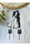 Wedding Cake Decor-Set with Bride and Groom Figures Cake Toothpick-Black and White Bachelorette Wedding Cake Decoration - 6