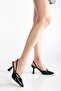 Valencia Women's Pointed Toe Black Three-Buckle High Sole Classic Heeled Shoes - 2