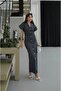 Navy Blue Draped Waist Polka Dot Denim Dress