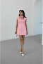 Pink Tie-Neck Dress with Shorts - 2