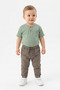 Baby Boy Khaki Cargo Pants Green Collared Tshirt 2-Piece Set 100% Cotton Holiday Wear - 2