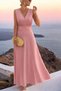 Women's Strappy V-Neck Long Imported Dress with Waist Corset Detail Crepe