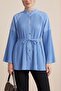 Gold Buttoned Lace-Up Shirt with Pleated Front and Sleeves - Blue - 2