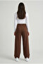 Brown High Waist Pocketed Buttoned Lycra Women's Palazzo Trousers - 7