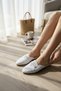 Women's White Knitted Stone Detailed Closed-Front Slippers - Casual Stylish Knitwear Model