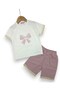 Dar Kalip! Girl's Summer Linen Shorts Set, Ages 3-4-5-6-7-8-9-10, Stylish 2-Piece Top and Bottom Set with Bow Print - 2