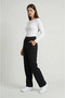 Black High Waist Pocketed Buttoned Lycra Women's Palazzo Trousers - 6