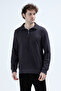 Men's Stand Collar Half Zipper Embroidered Sweatshirt Anthracite - 26K 6137 - 4
