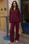 Burgundy Linen Women's Shirt Pants Double Set Mg2356