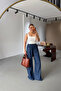 Navy Blue Tensel Denim Trousers with Elastic Waist