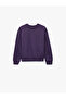 Stone Detailed Long Sleeve Crew Neck Ribbed Cotton Sweatshirt