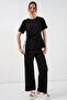 Bdart Crew Neck Tie Detail Ribbed Suit Set with Wide-Legged Trousers - 3