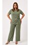Women's Plus Size Short Sleeve Side Knotted Tracksuit Set 8257-26