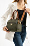 Women's Khaki-Tan Buzzy Leather Multi-Compartment Column Strap Hand and Shoulder Zippered Daily Crossbody Bag