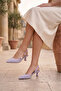 Lilac Suede Stone Embellished Pearl Buckle Adjustable Strap 5 cm Thin Heeled Women's Shoes - 3
