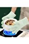 Heat Resistant Silicone Oven Mitts,Waterproof Five-Finger Cooking Gloves,Light Green,2 Pack