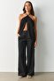Black High Waist Linen Wide Leg Pants Mg2718
