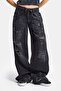 Women's Dark Smoked 10S6-1 Super Baggy Belted and Ripped Detailed Special Design Denim Jeans