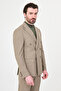 Striped Slim Fit Wide Collar Double Breasted Men's Suit Khaki - 45460.26Y - 6