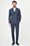 Striped Slim Fit Wide Collar Double Breasted Men's Suit Navy Blue - 45460.26Y - 3
