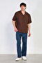 Men's apache collar short sleeve strawberry shirt - brown - 3