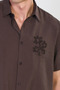 Men's collar embroidered short sleeve shirt - brown - 4