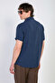Men's Collar Embroidered Short Sleeve Shirt - Navy Blue - 5