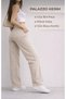High Waist Women's Beige Palazzo Jeans – Stretch Denim Fabric, Straight Loose Fit, Modern Jean - 2