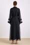 Organza Abaya Set with Stone Detail on Sleeves Black 9449-Tk - 5