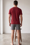 Burgundy Smoked Plaid Patterned Printed Knitted Short Sleeve Shorts Pajama Set 8005 - 3