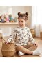 Girl's Bow Patterned Seasonal Ribbed Tights Top and Bottom 2-Piece Set - 2