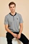 Short Sleeve Lapel Button Detailed Cotton Men's Pajama Set - 2