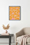 Natural Wood Framed Retro Floral Pattern Painting - Orange Pink |   Huhu2548