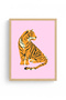 Natural Wood Framed Retro Tiger Painting - Vibrant Forest Animals Decor |   Huhu2373 - Single Table Natural Wood Frame - 2