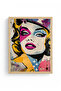 Natural Wood Framed Graphic Patterned Painting - Pink-Blue Pop Art |   Huhu1990 - 2