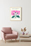 Natural Wood Framed Floral Art Print - Retro Pink Floral Pattern Poster |   Huhu2573 - Single Table Natural Wood Frame