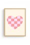 Natural Wood Framed Heart-Shaped Retro Painting - Pink Checkered Heart Design |   Huhu2685 - Single Table Natural Wood Frame - 2