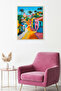 Natural Wood Framed Abstract Mediterranean Painting - Vibrant Tones |   Huhu1994 - Single Table Natural Wood Frame