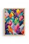 Natural Wood Framed Figurative Patterned Painting - Tropical Colors |   Huhu1846 - 2