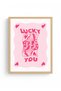 Natural Wood Framed Retro Portrait Painting - Lucky You Vintage Pop Art |   Huhu2513 - Single Table Natural Wood Frame - 2